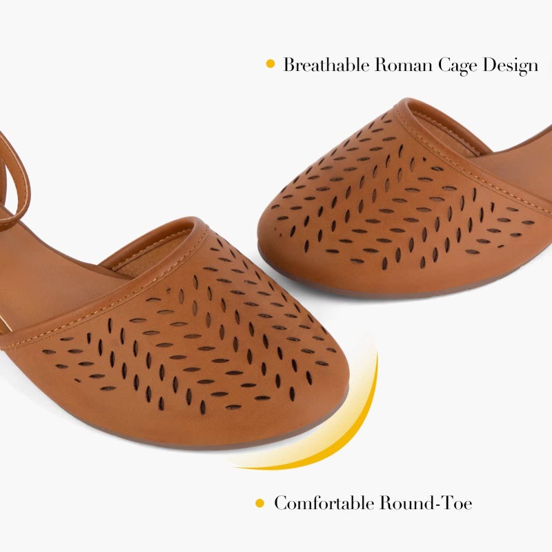 MaxMuxun Women's Ankle Strap Cage Closed Toe Flat Sandals Brown Size 10 - Image 4